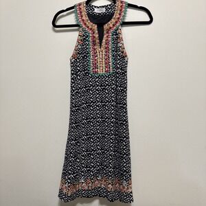 THML Womens Dress XS Sleeveless Black Embroidered Casual V Neck Knit EUC